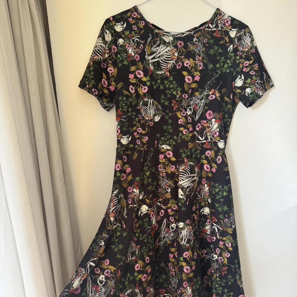 Goth skeletons floral dress, Gothic short t-shirt style dresses size S new dress